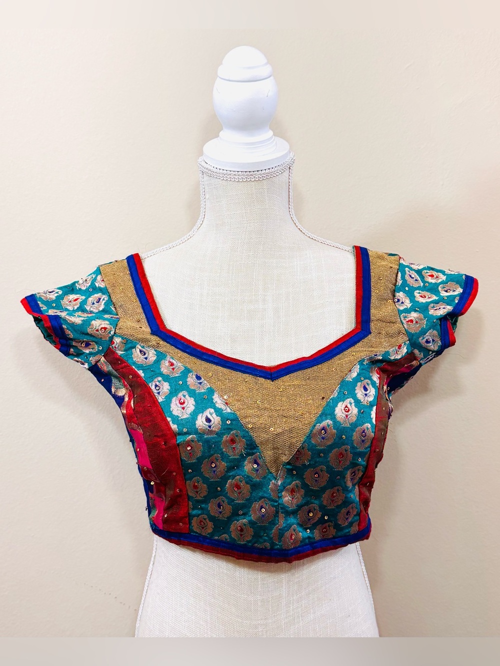 Sari Saree Indian blouse choli crop top tassel tie back embroidered beaded